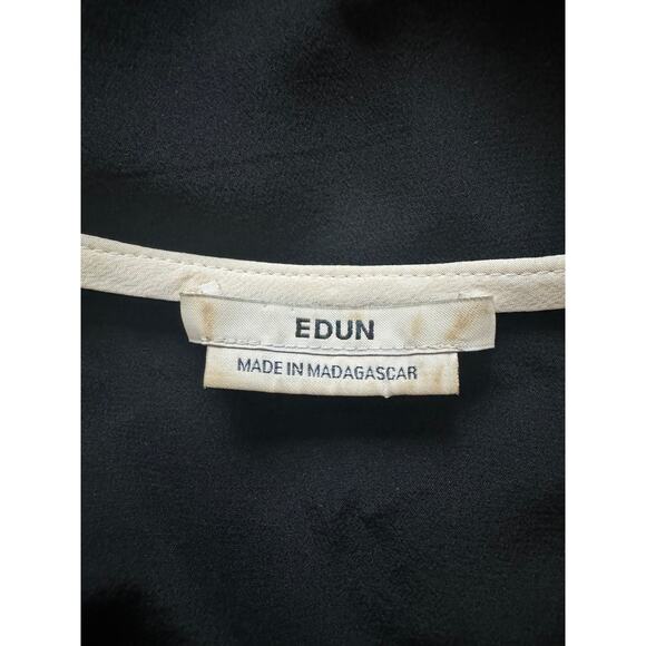 EDUN | 100% Silk Black Tank w/ White Trim | Size Large - Picture 4 of 7